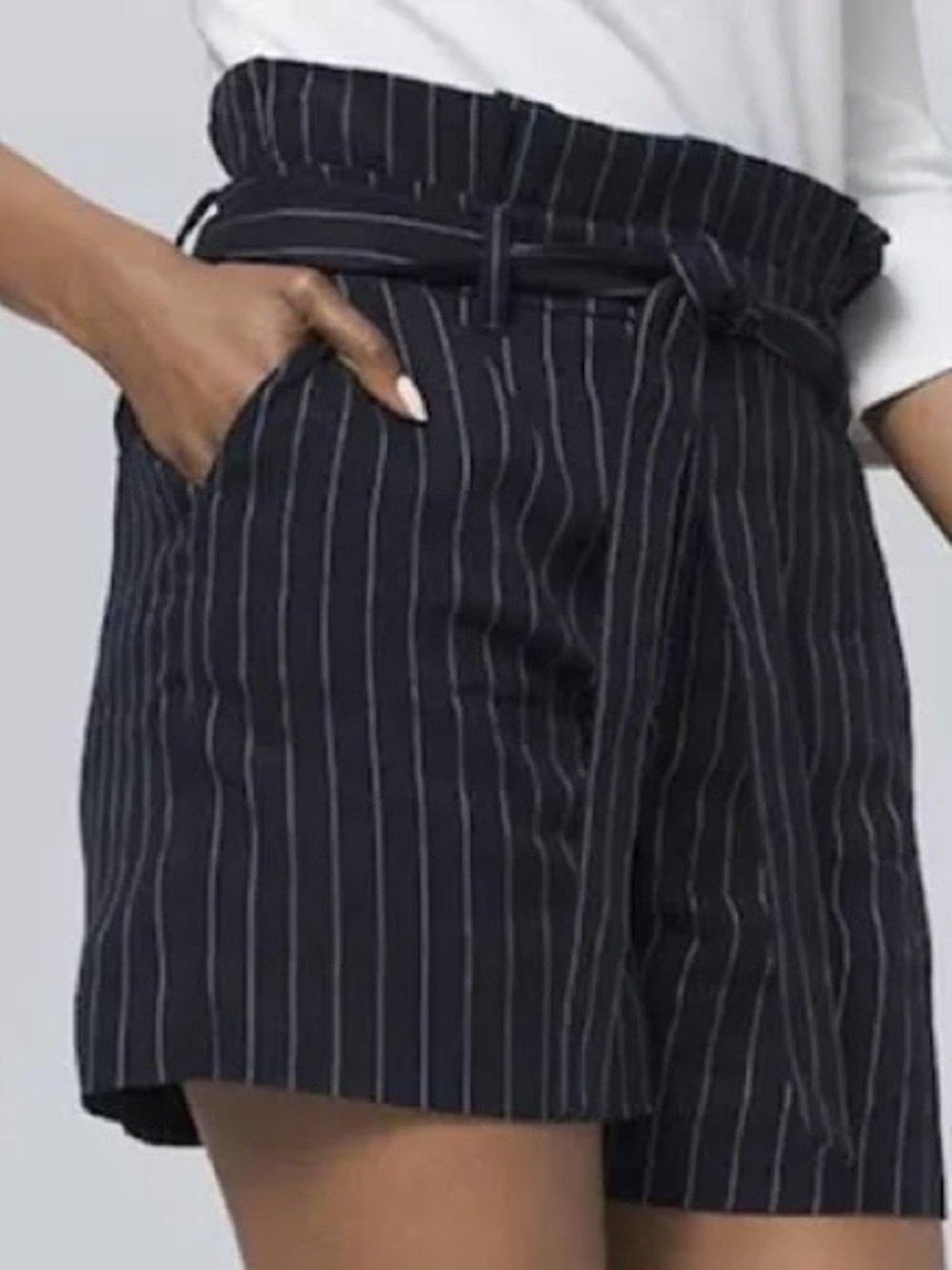 White House black market the 5”short Navy Pinstripe Paperbag Waist Shorts